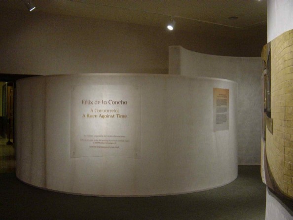 The fabric was stretched over 2x4 stud frames to make curved walls which directed museum traffic into the exhibit.  Translucent walls allow light and allow patrons to see movement, while creating an exhibit space.