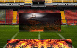 Band Field Show Ideas:  Heaven and Hell Theme  for Marching Band Backdrop plus a Custom Sideline Screen of Fire